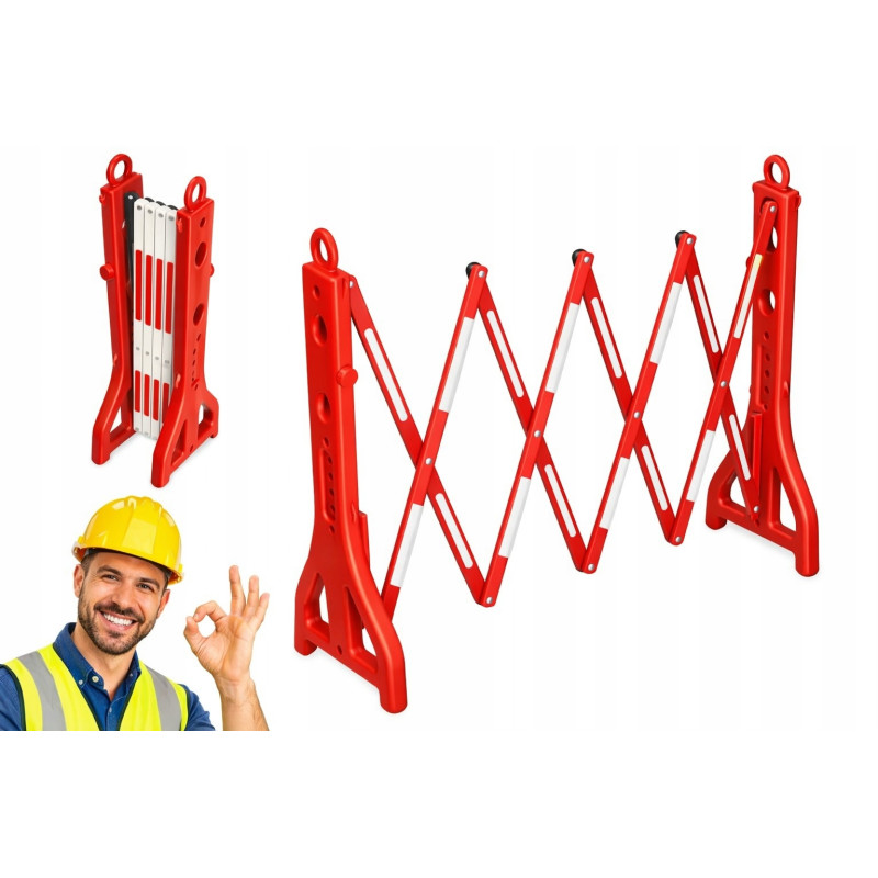 Barierka Nożycowa Składana 250 cm Odblask Zapora Drogowa PVC Czerwono-Biała