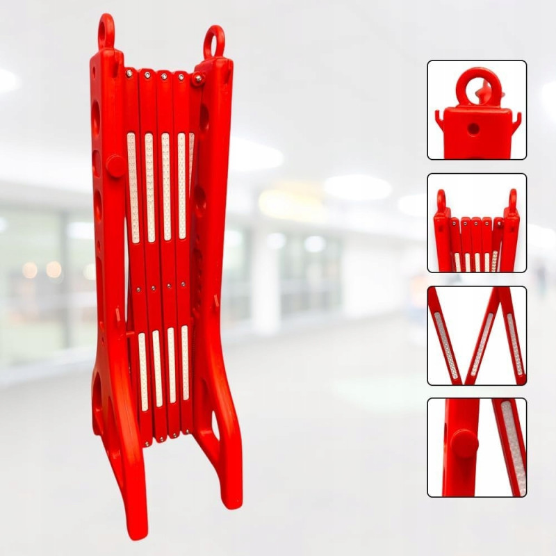 Barierka Nożycowa Składana 250 cm Odblask Zapora Drogowa PVC Czerwono-Biała