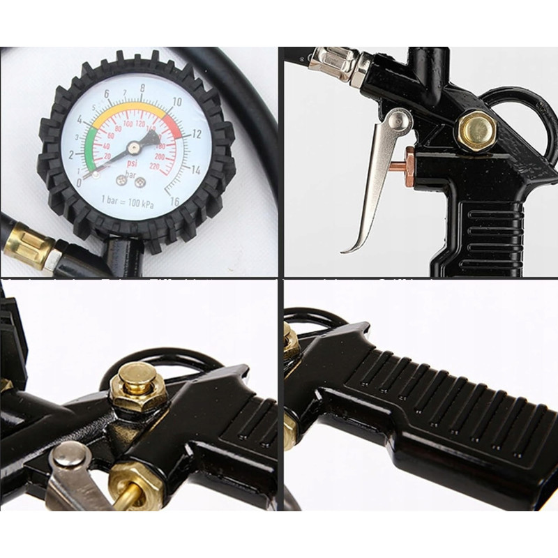 Pistolet do Pompowania Kół Opon z Manometrem Manometr PSI Bar kPa kg/cm2