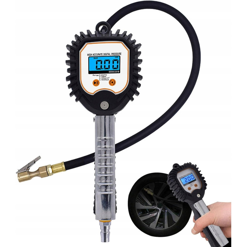 Pistolet do Pompowania Kół Opon z Manometrem Elektronicznym Cyfrowy 18 Bar