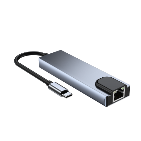 Adapter Hub USB C 3.0 TF HDMI 4K PD LAN 6w1 RJ45